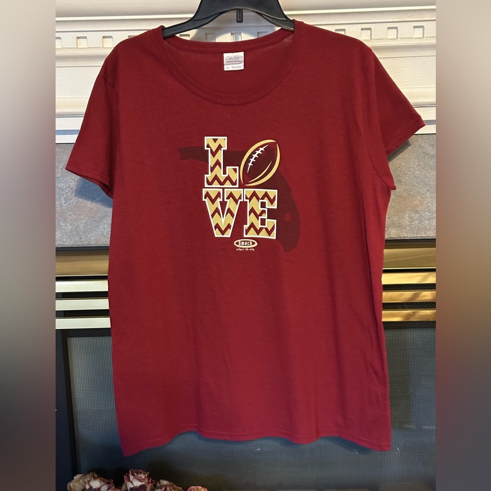 Cute Love Football Shirt, Football T-shirt, Football Fan Graphic Garnet in color